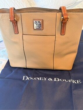 Dooney & Bourke Tan Pebbled Leather Tote with Brown Trim